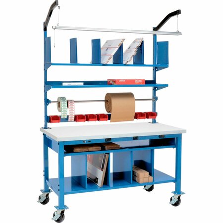 GLOBAL INDUSTRIAL Complete Mobile Packing Workbench W/Power, Laminate Square Edge, 60inW x 36inD 412440AB